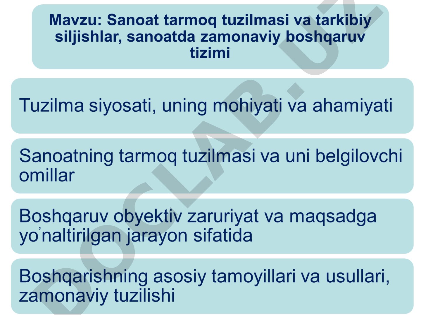 Tuzilma Struktura siyosatining mohiyati va milliy iqtisod tarmoqlari