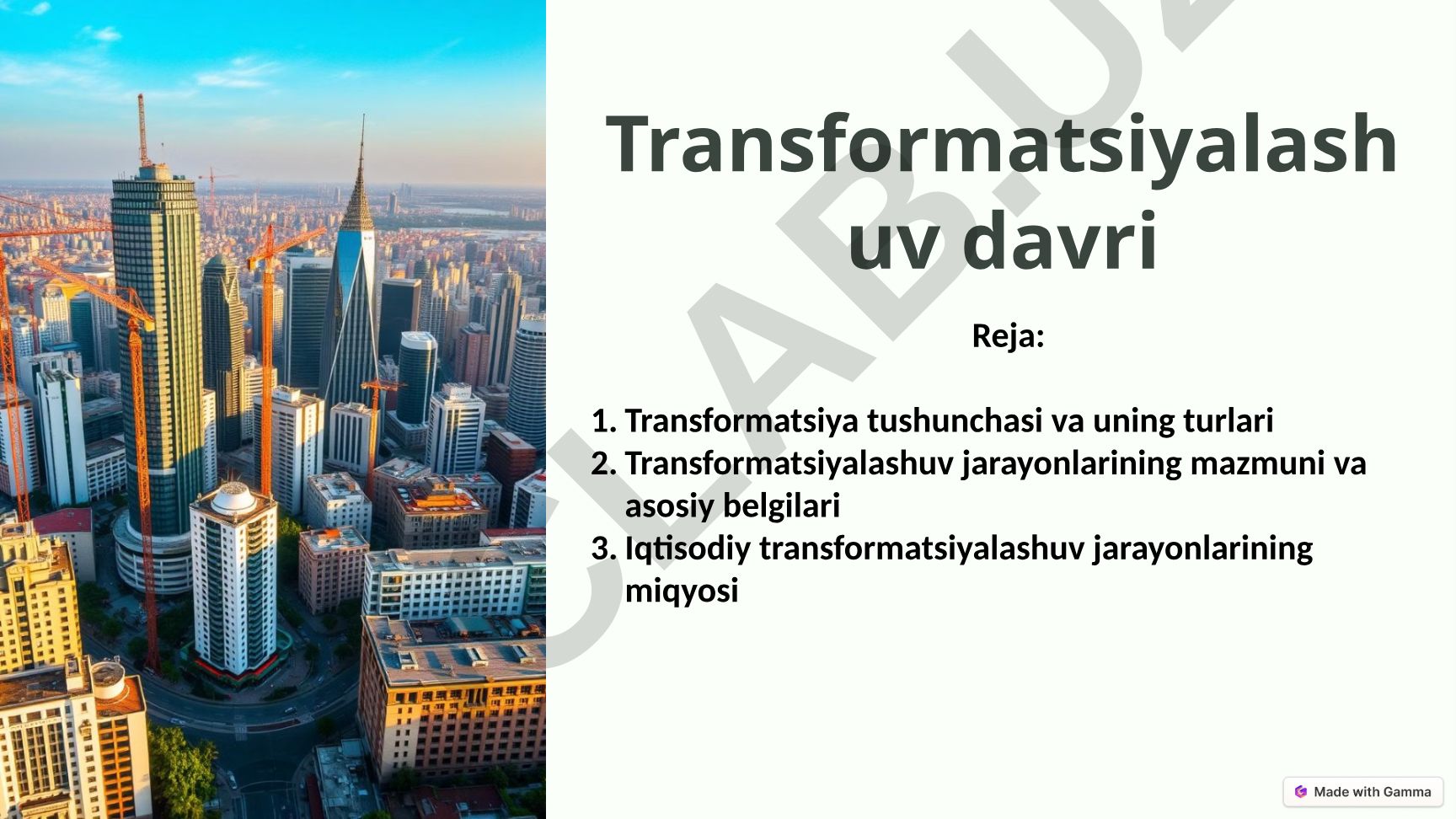 Transformatsiyalashuv davri: tushunchasi, turlari va iqtisodiy jarayonlar