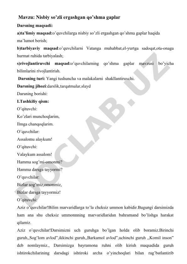 Nisbiy so’zli ergashgan qo’shma gaplar