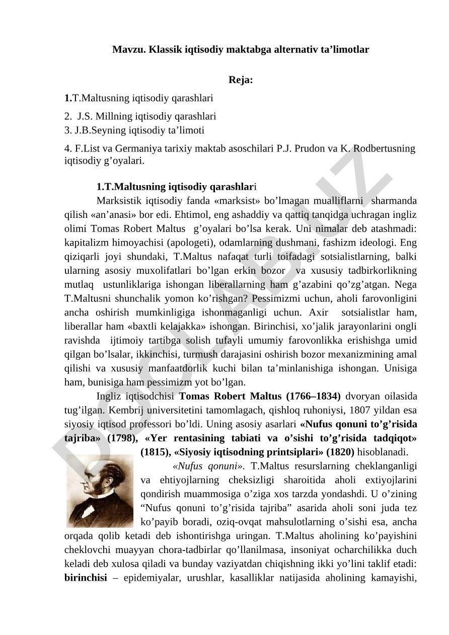 Klassik iqtisodiy maktabga alternativ ta’limotlar