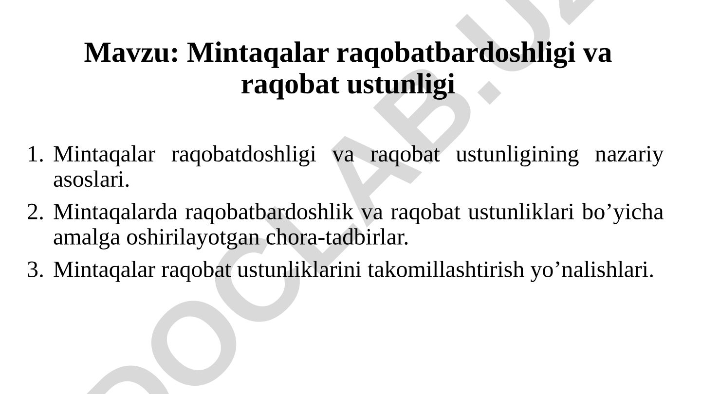 Mintaqalar raqobatbardoshligi va raqobat ustunligi