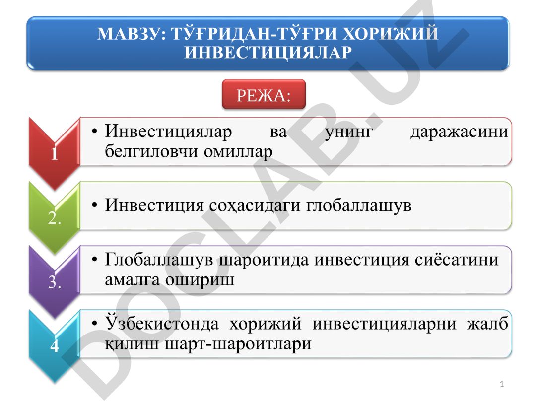 Глобал дунё ва инвестициялар