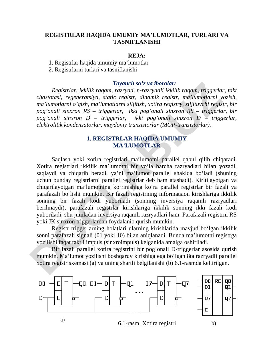 Registrlar haqida umumiy ma’lumotlar, turlari va tasniflanishi