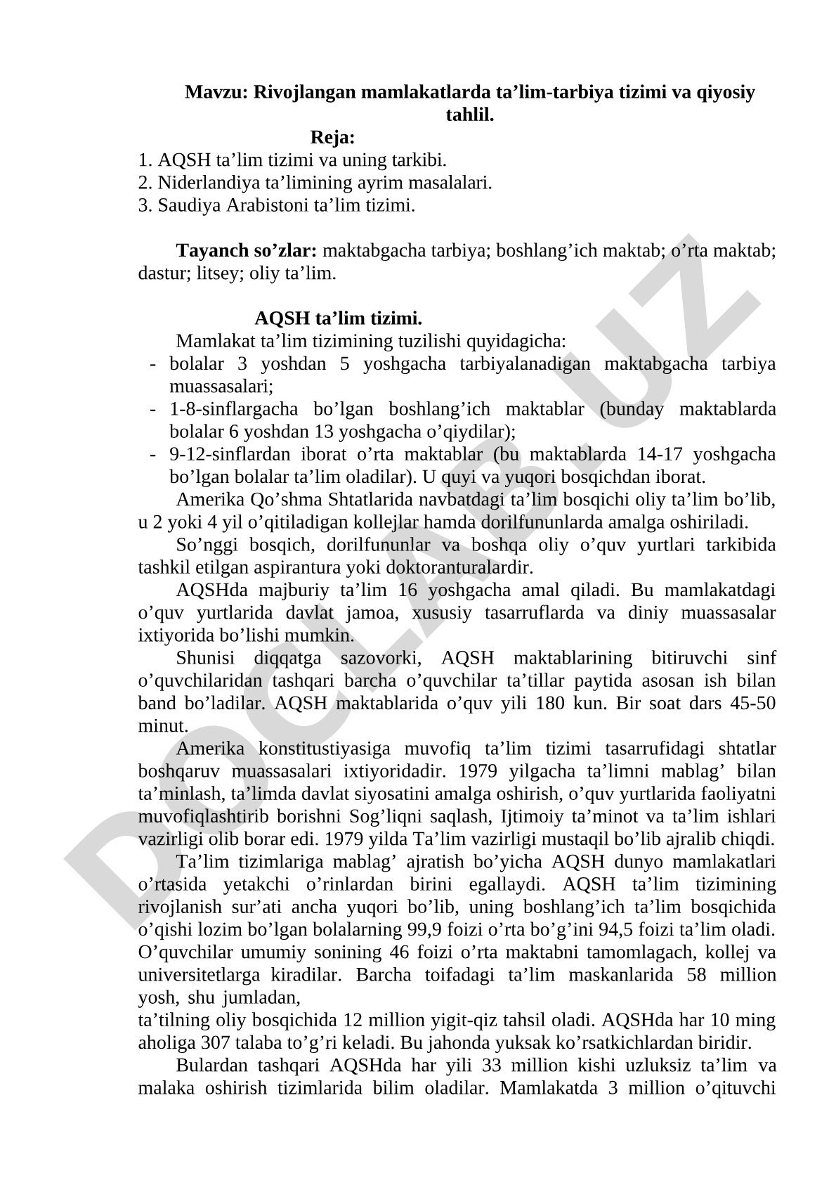 Rivojlangan mamlakatlarda ta’lim-tarbiya tizimi va qiyosiy tahlil