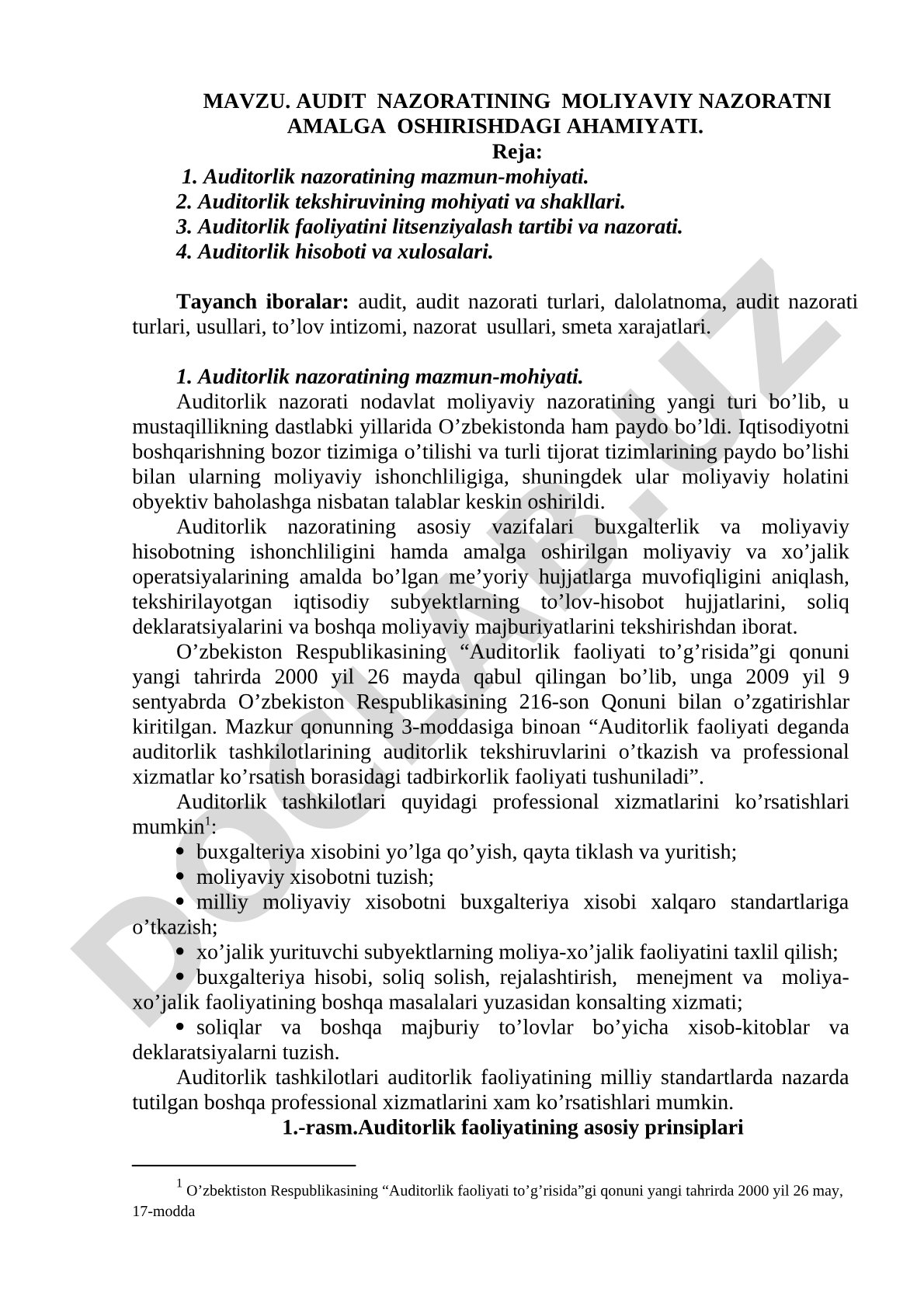 Audit nazoratining moliyaviy nazoratni amalga oshirishdagi ahamiyati