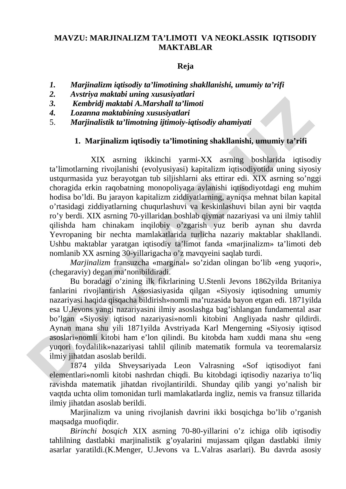 Marjinalizm iqtisodiy ta'limoti rejasi