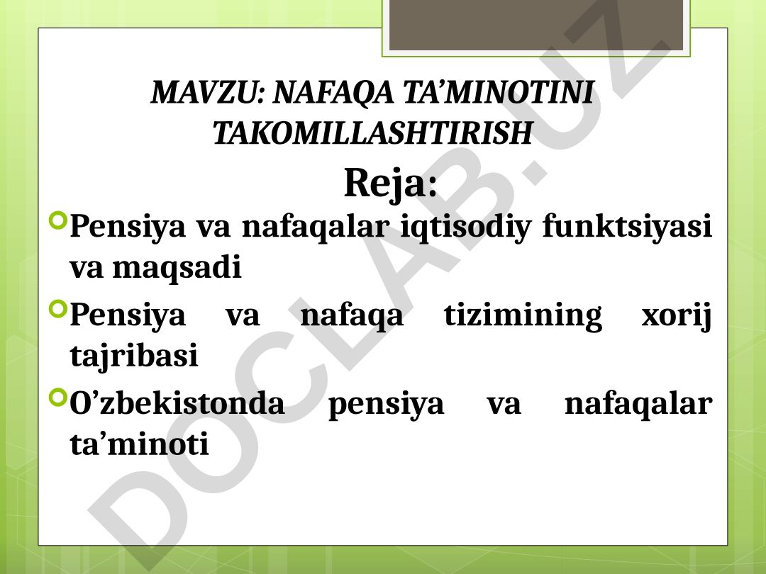 Nafaqa ta'minotini takomillashtirish