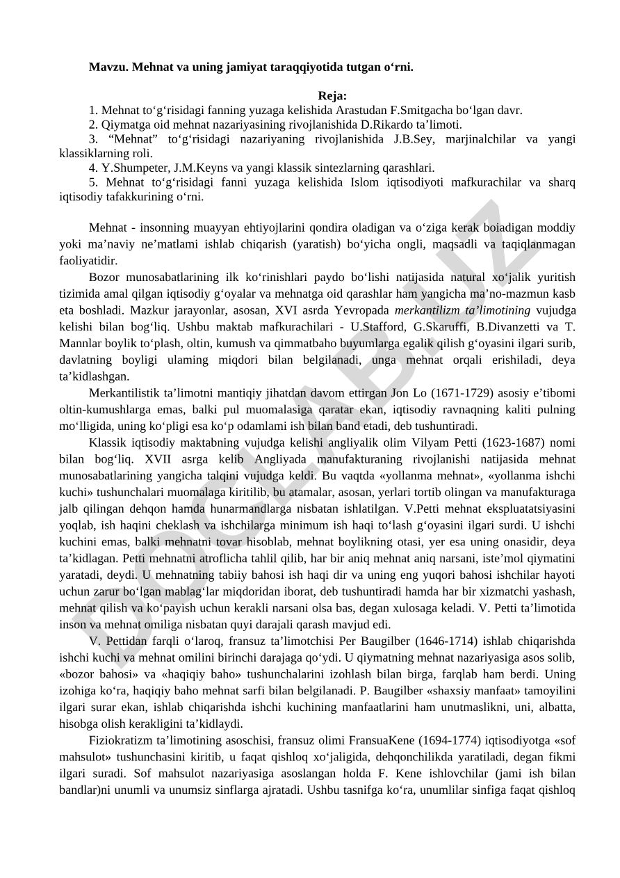 Mehnat va uning jamiyat taraqqiyotida tutgan o‘rni