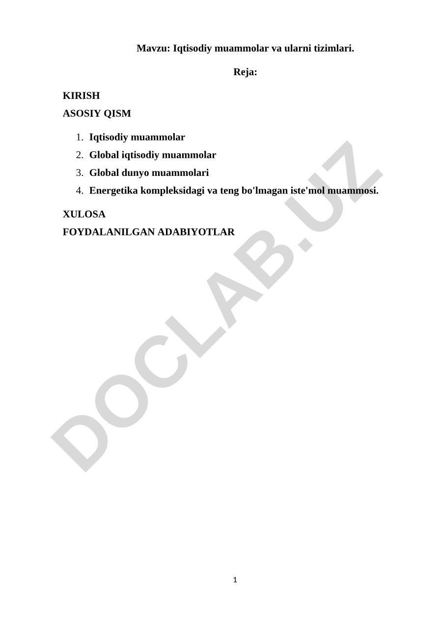 Iqtisodiy muammolar va ularni tizimlari