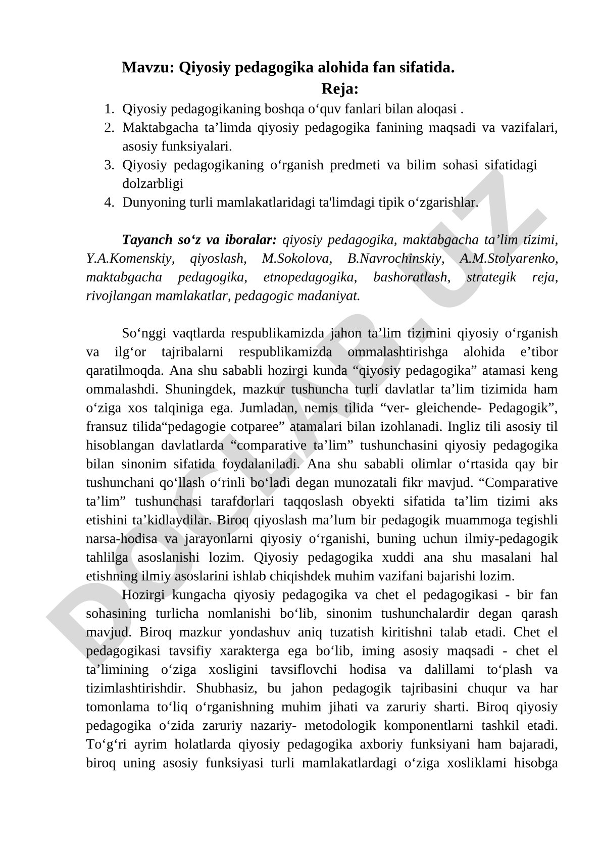 Qiyosiy pedagogika alohida fan sifatida