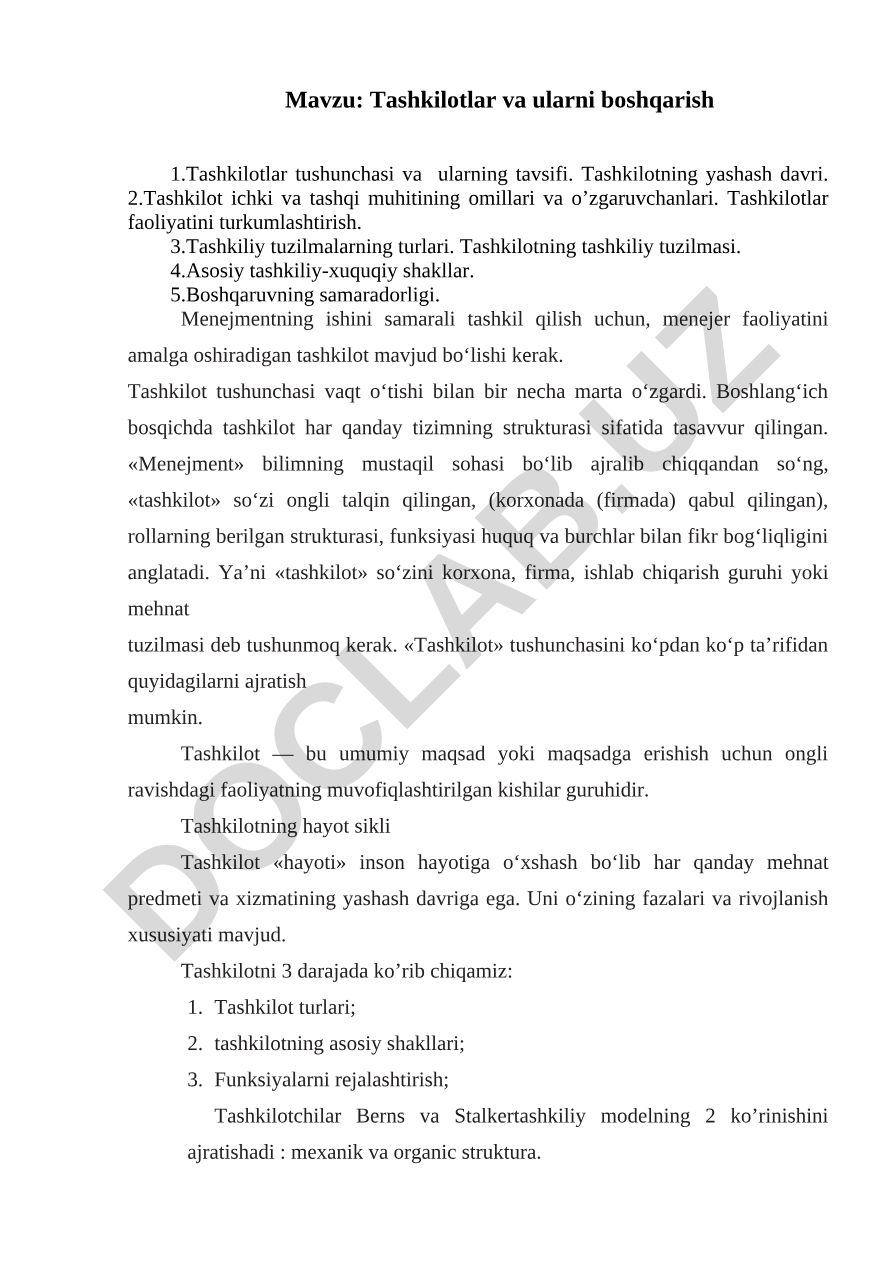 Tashkilotlar va ularni boshqarish