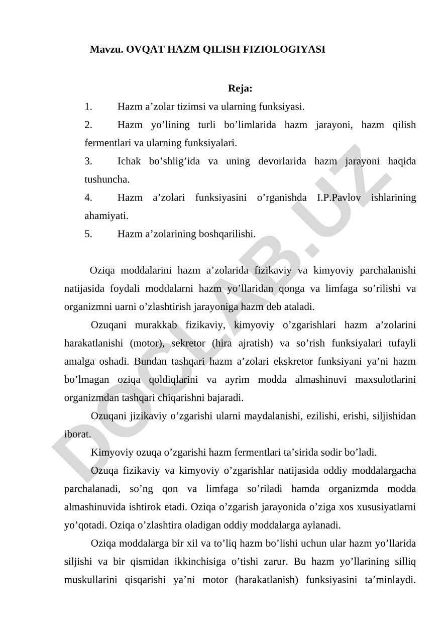 Ovqat hazm qilish fiziologiyasi