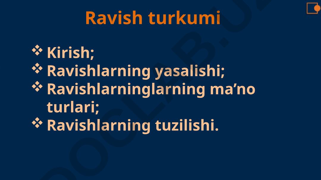 Ravish turkumi: yasalishi, ma'no turlari va tuzilishi