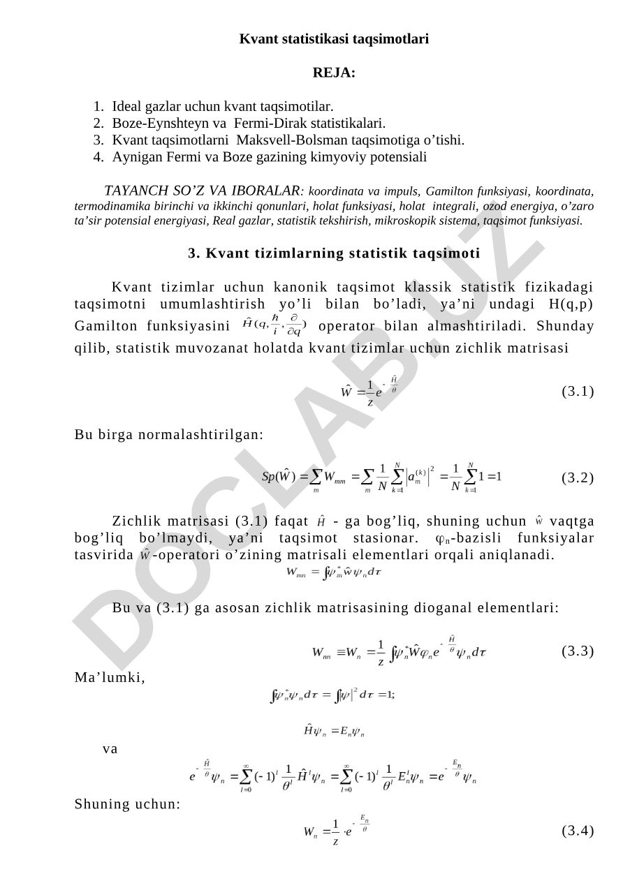 Kvant statistikasi taqsimotlari