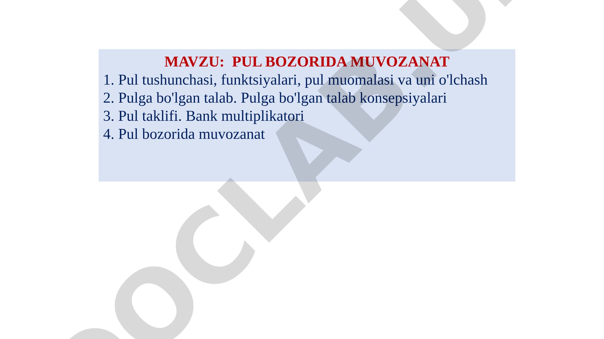 Pul bozorida muvozanat