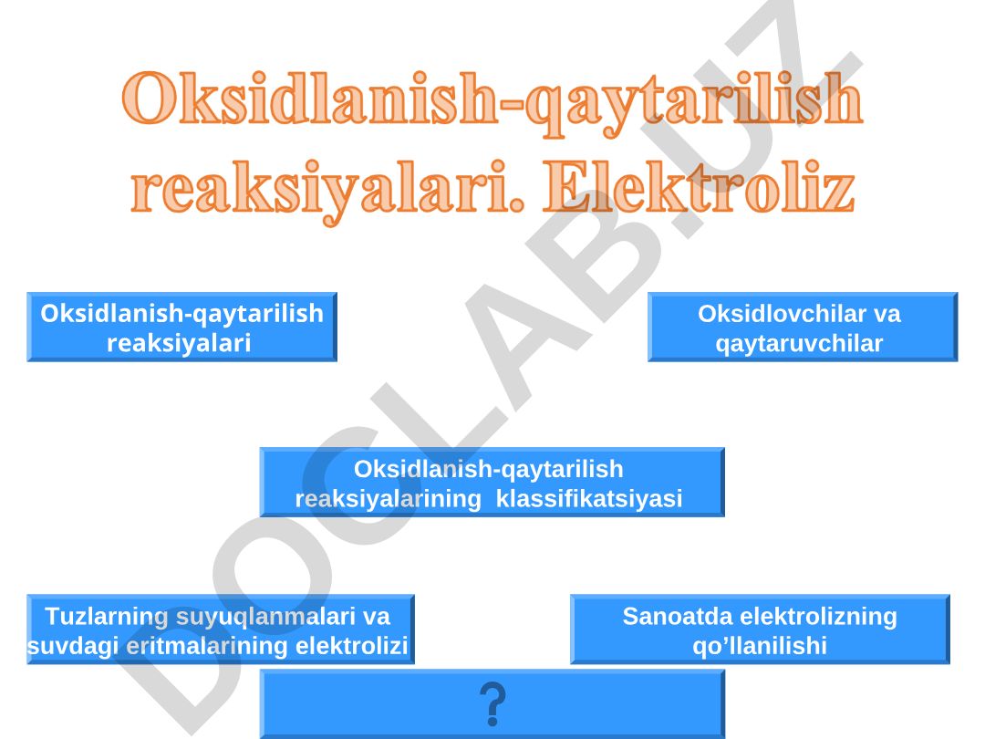 Oksidlanish-qaytarilish reaksiyalari va elektroliz