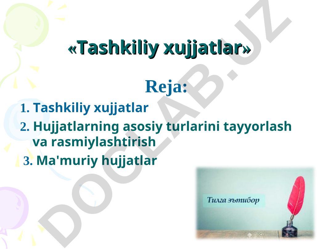 Tashkiliy hujjatlar va ularning turlari