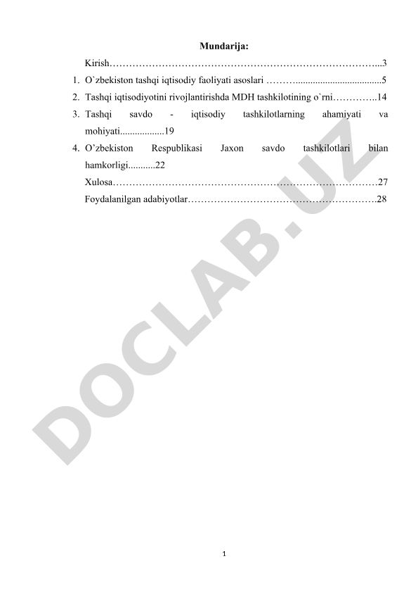 O'zbekiston tashqi iqtisodiy faoliyati va MDH tashkilotining roli