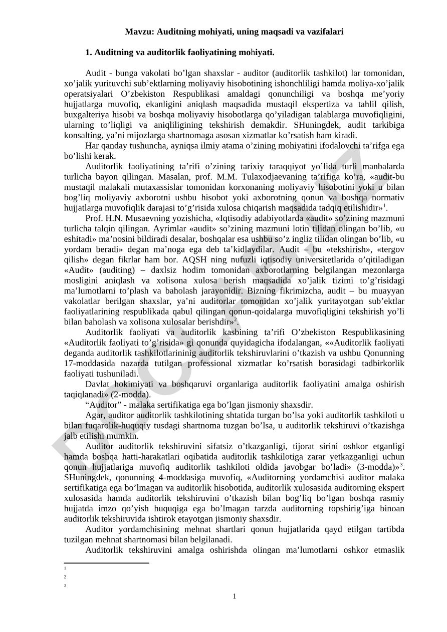 Auditning mohiyati, uning maqsadi va vazifalari