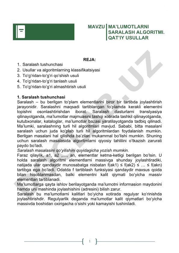 Ma'lumotlarni saralash algoritmi