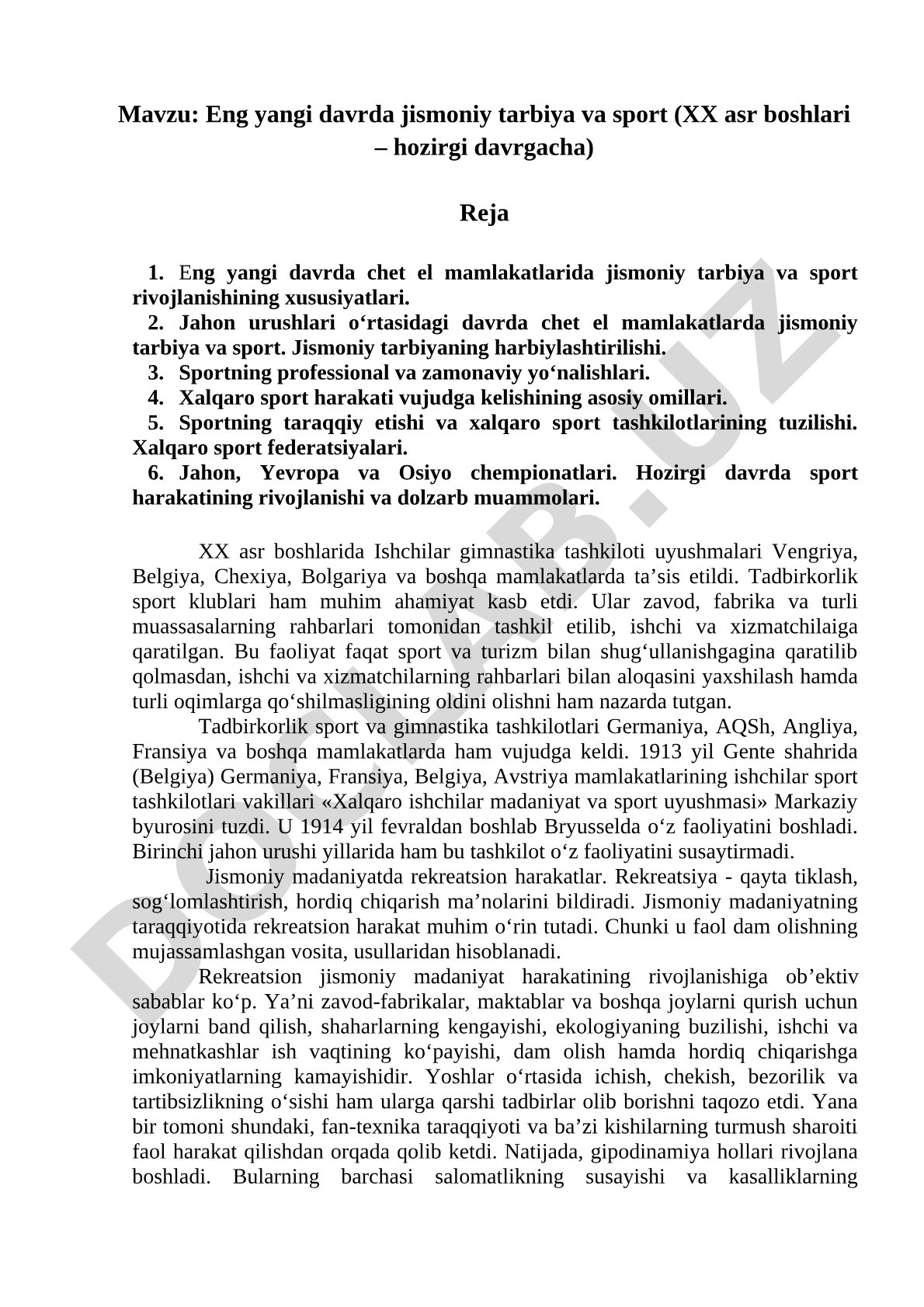 Jismoniy tarbiya tarixi kurs ishi