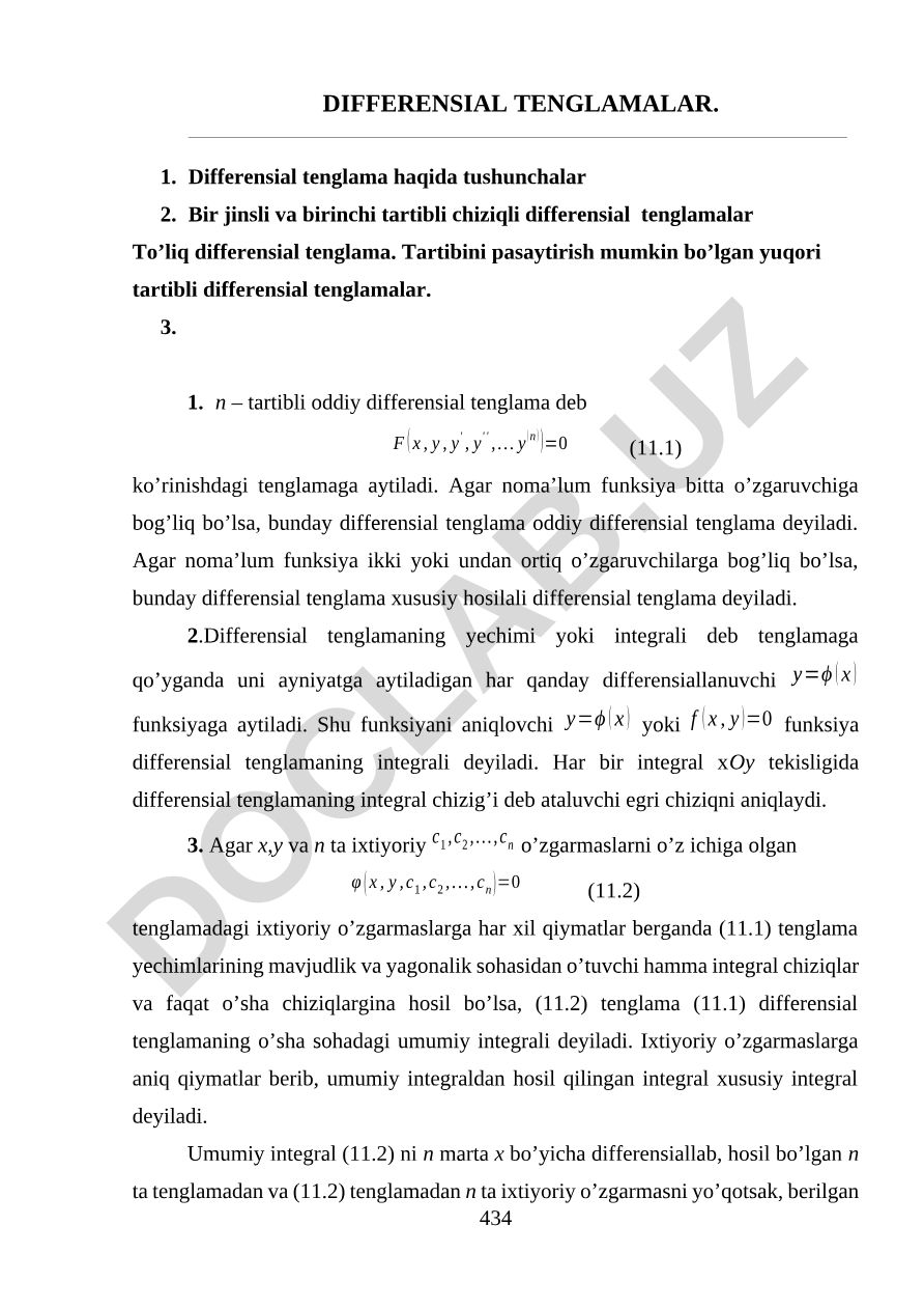 Differensial tenglamalar haqida tushunchalar va ularning turlari