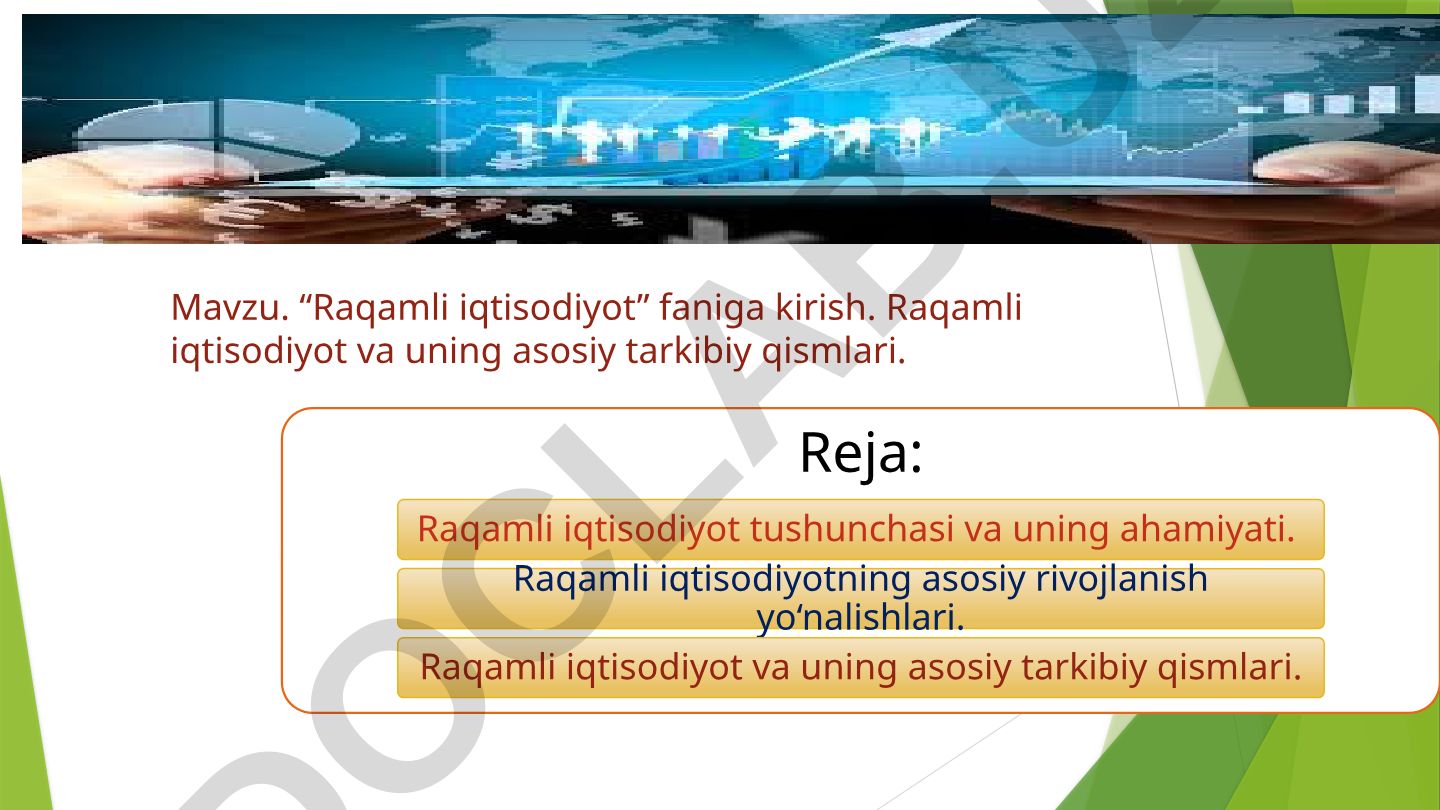 Raqamli iqtisodiyot faniga kirish va uning asosiy tarkibiy qismlari