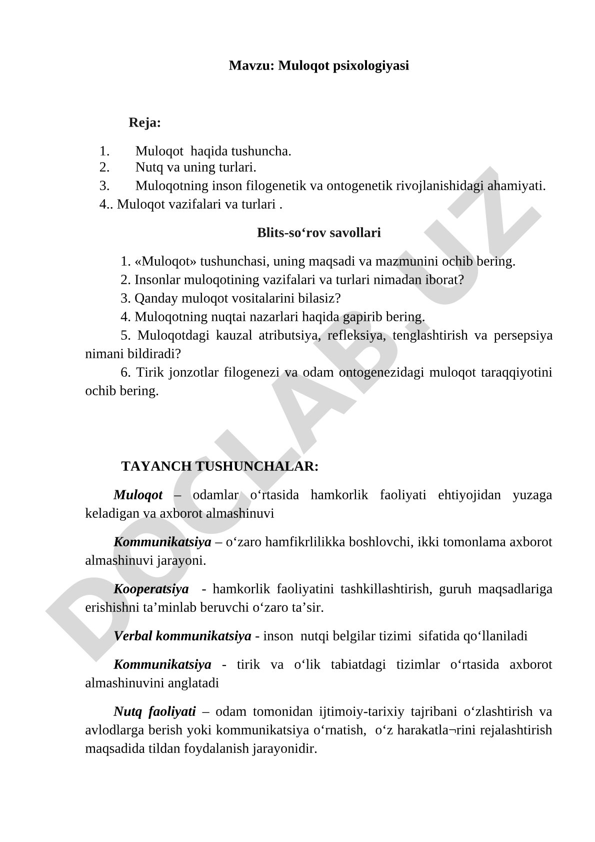 Muloqot psixologiyasi kurs ishi