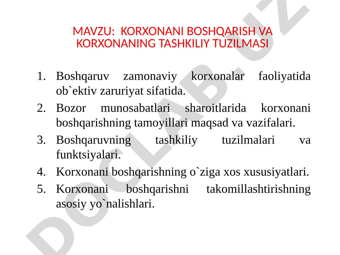 Korxona boshqaruv tashkiliy tuzilmasi taqdimoti