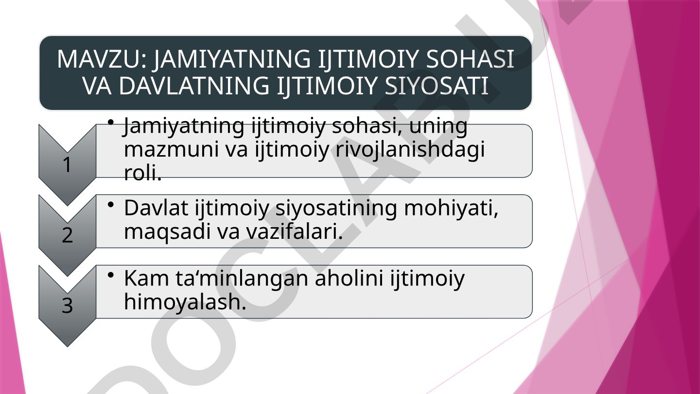 JAMIYATNING IJTIMOIY SOHASI VA DAVLATNING IJTIMOIY SIYOSATI
