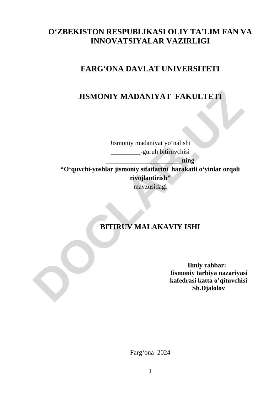 O‘quvchi-yoshlar jismoniy sifatlarini harakatli o‘yinlar orqali rivojlantirish