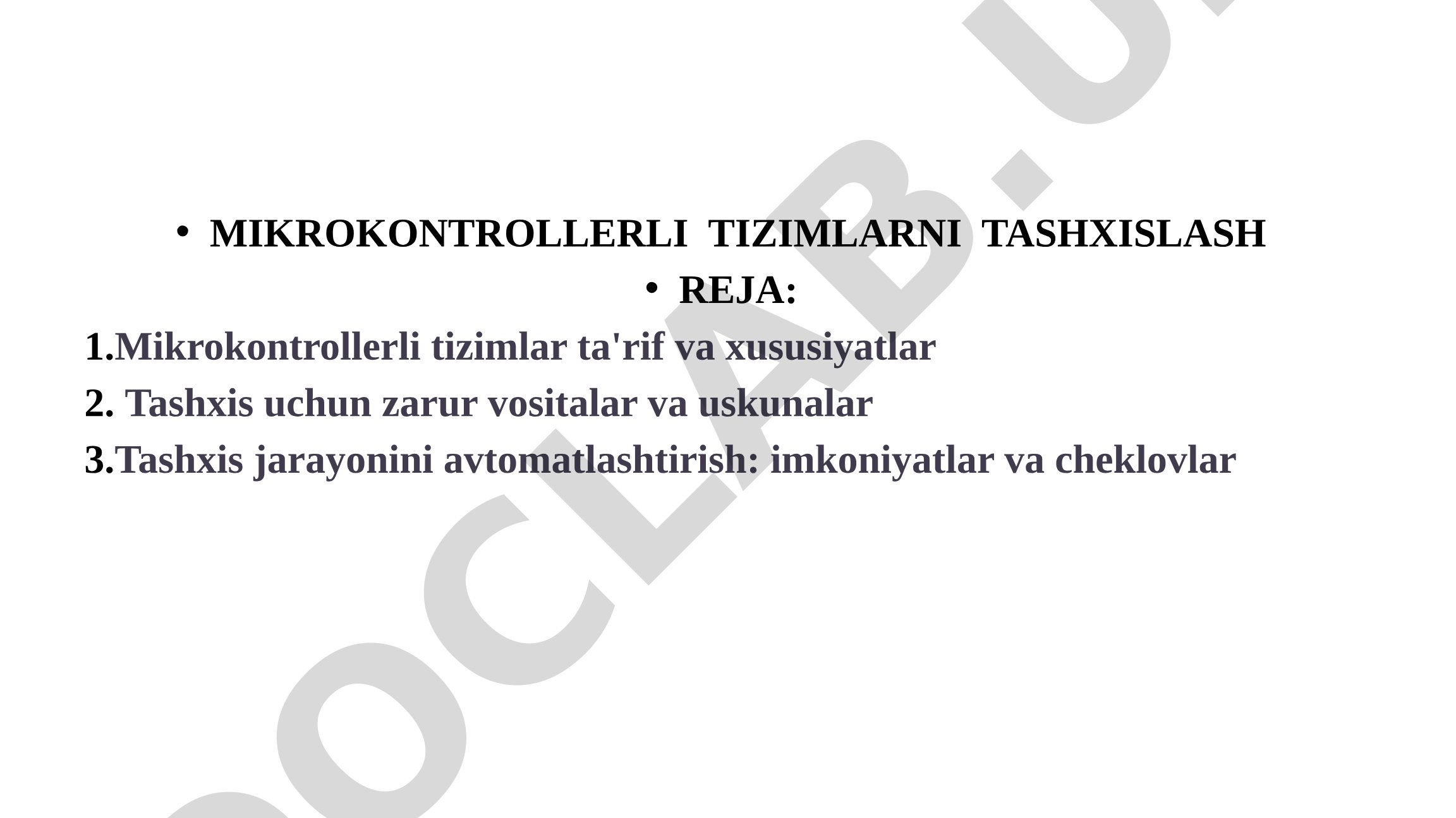 Mikrokontrollerli tizimlarni tashxislash taqdimoti