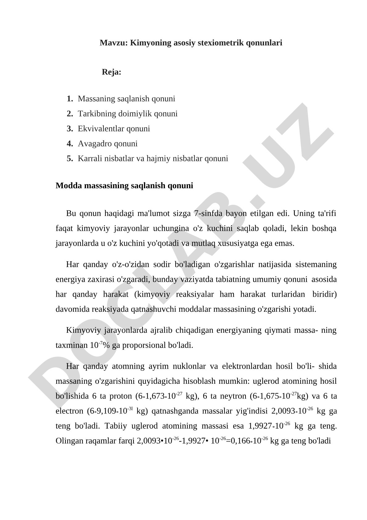 Kimyoviy qonunlar haqida maqola