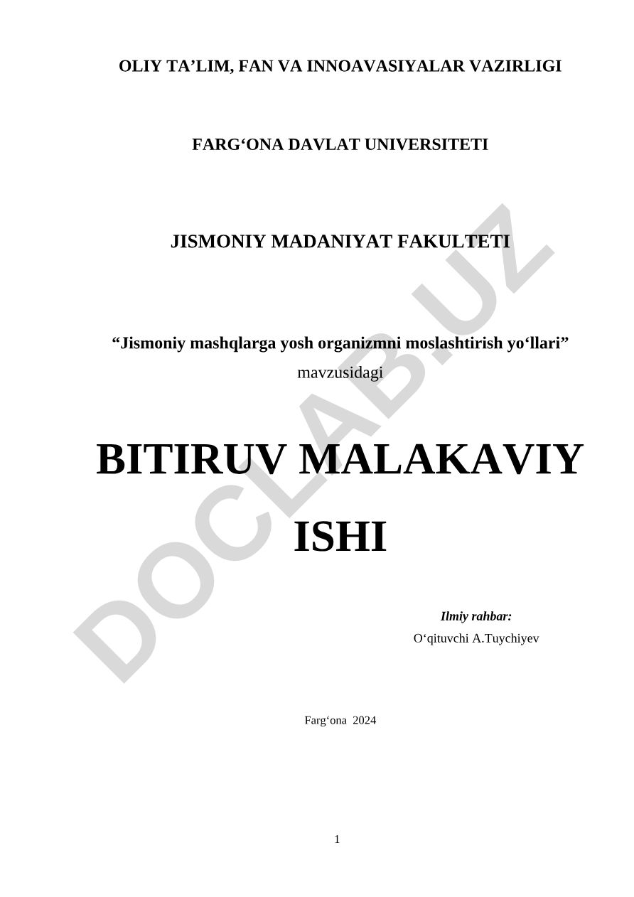Jismoniy mashqlarga yosh organizmni moslashtirish yo‘llari