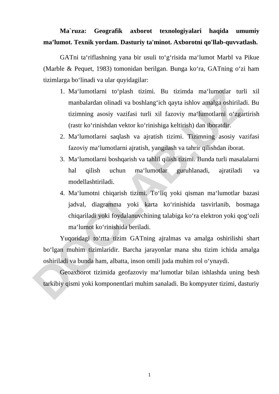 Geografik axborot texnologiyalari haqida umumiy ma’lumot