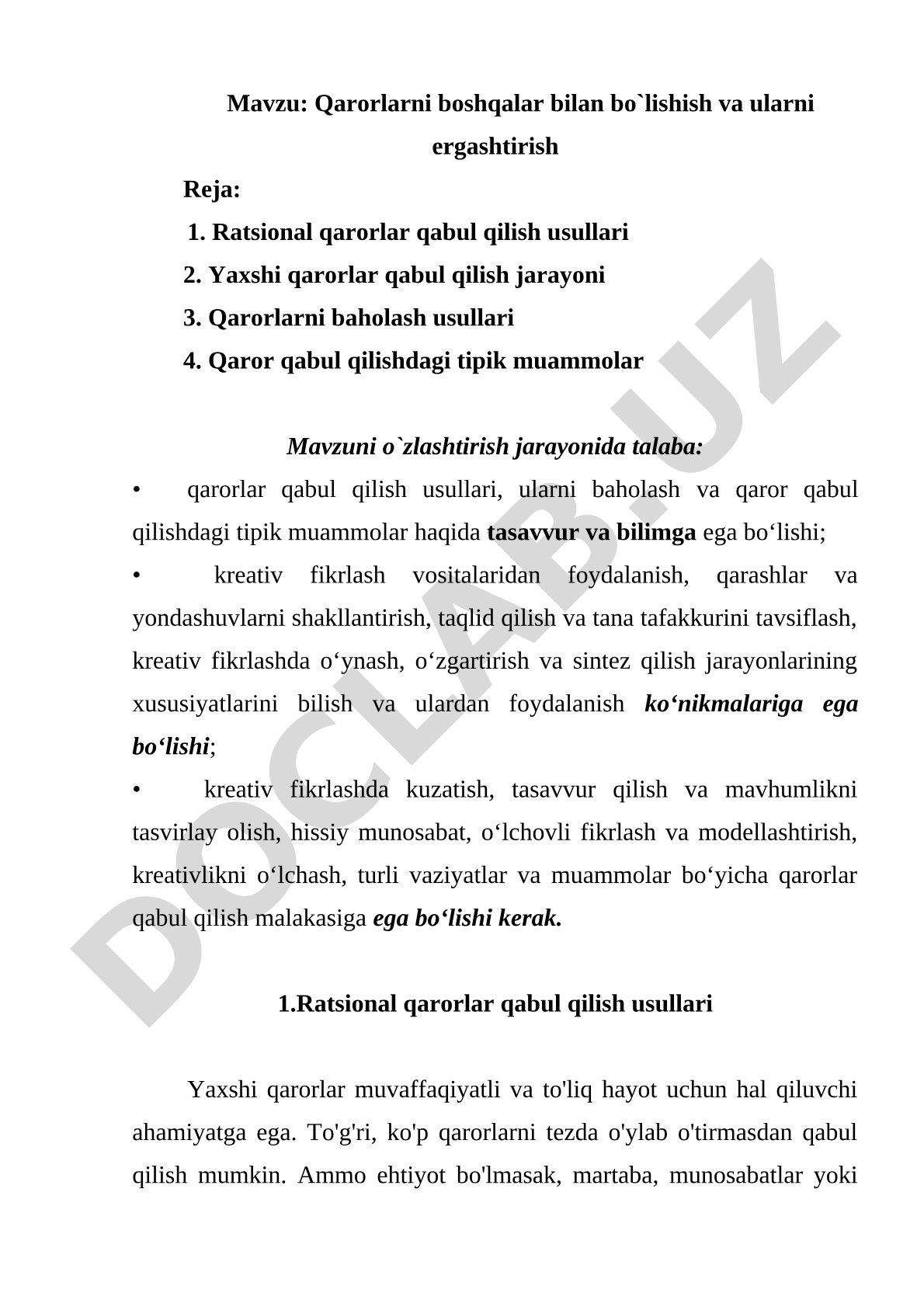 Qaror qabul qilish kurs ishi