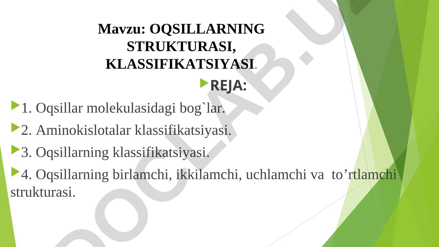 OQSILLARNING STRUKTURASI, KLASSIFIKATSIYASI