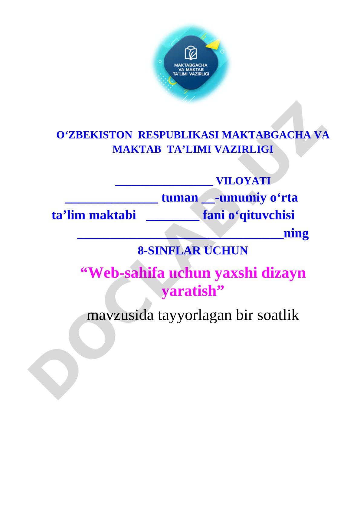 Web-sahifa dizayni dars ishlanmasi