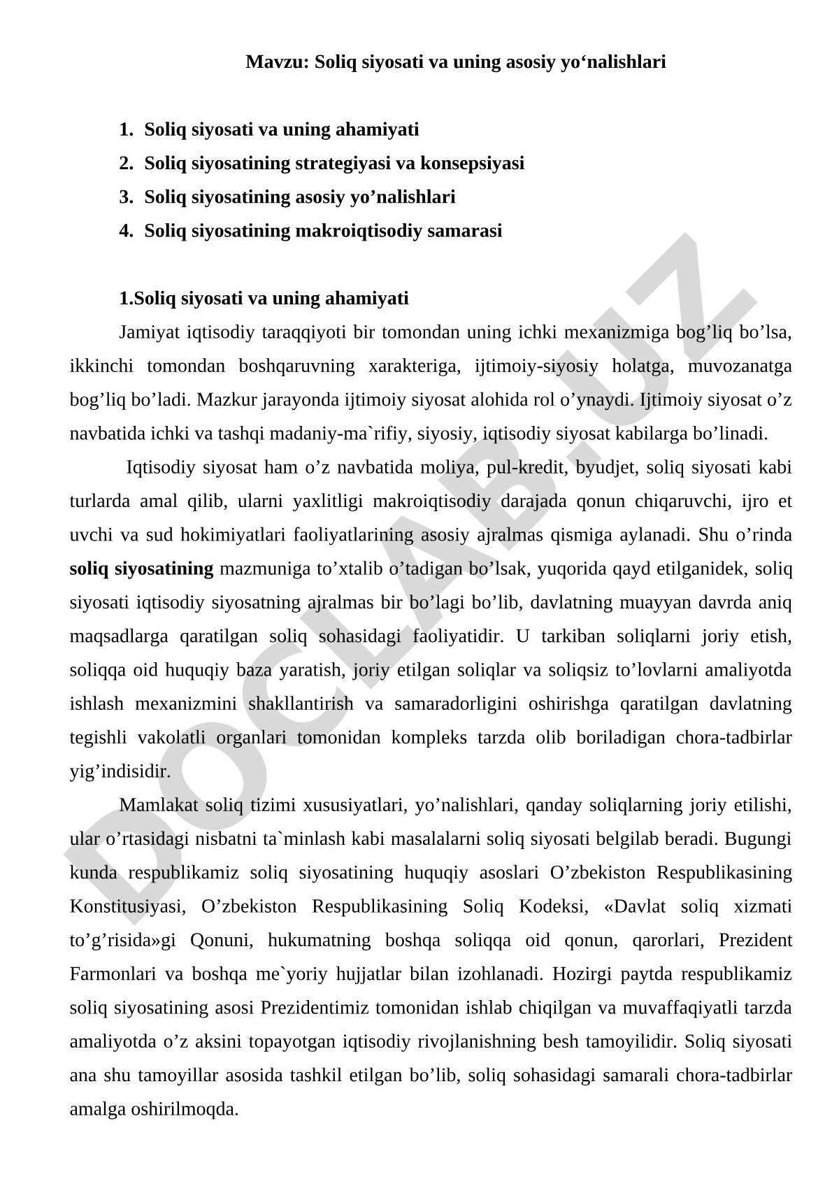 Soliq siyosati kurs ishi