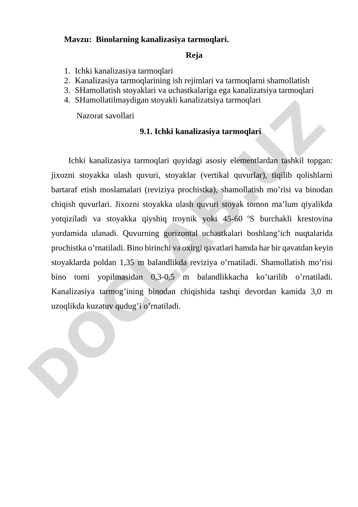 Binolarning kanalizasiya tarmoqlari