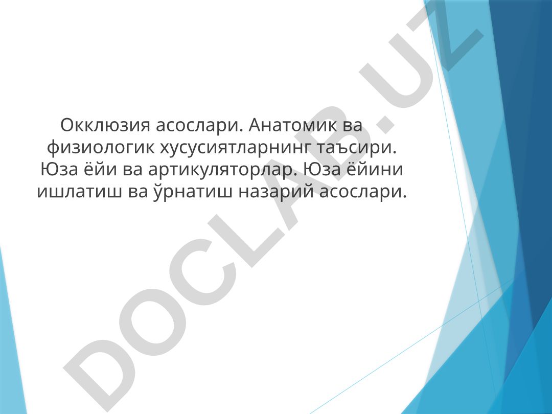 Окклюзия асослари ва пастки жағнинг биодинамикаси