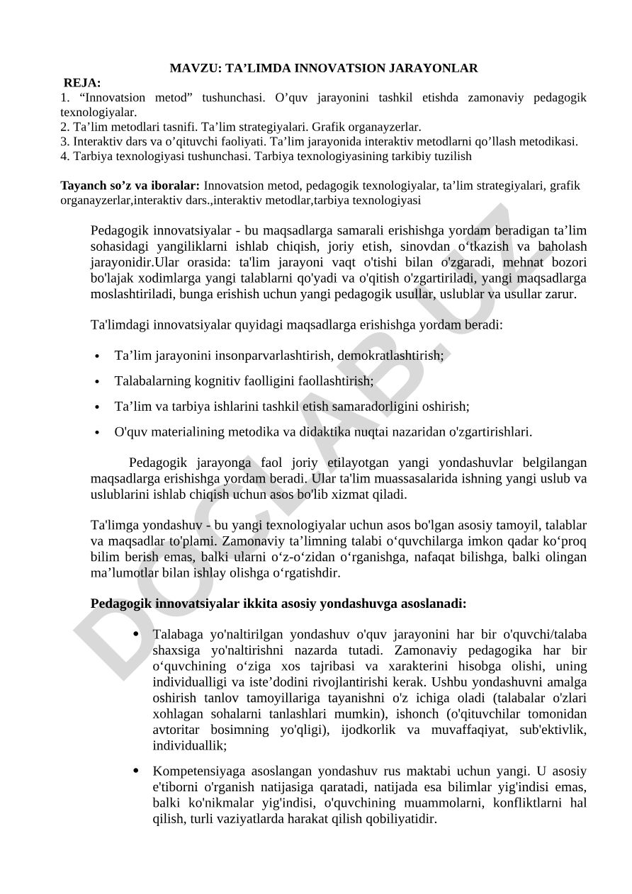 TA’LIMDA INNOVATSION JARAYONLAR