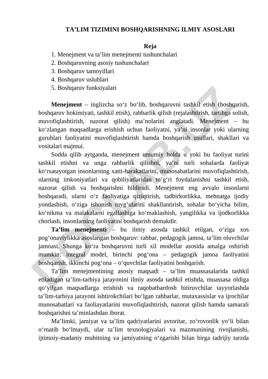 Ta’lim tizimini boshqarishning ilmiy asoslari
