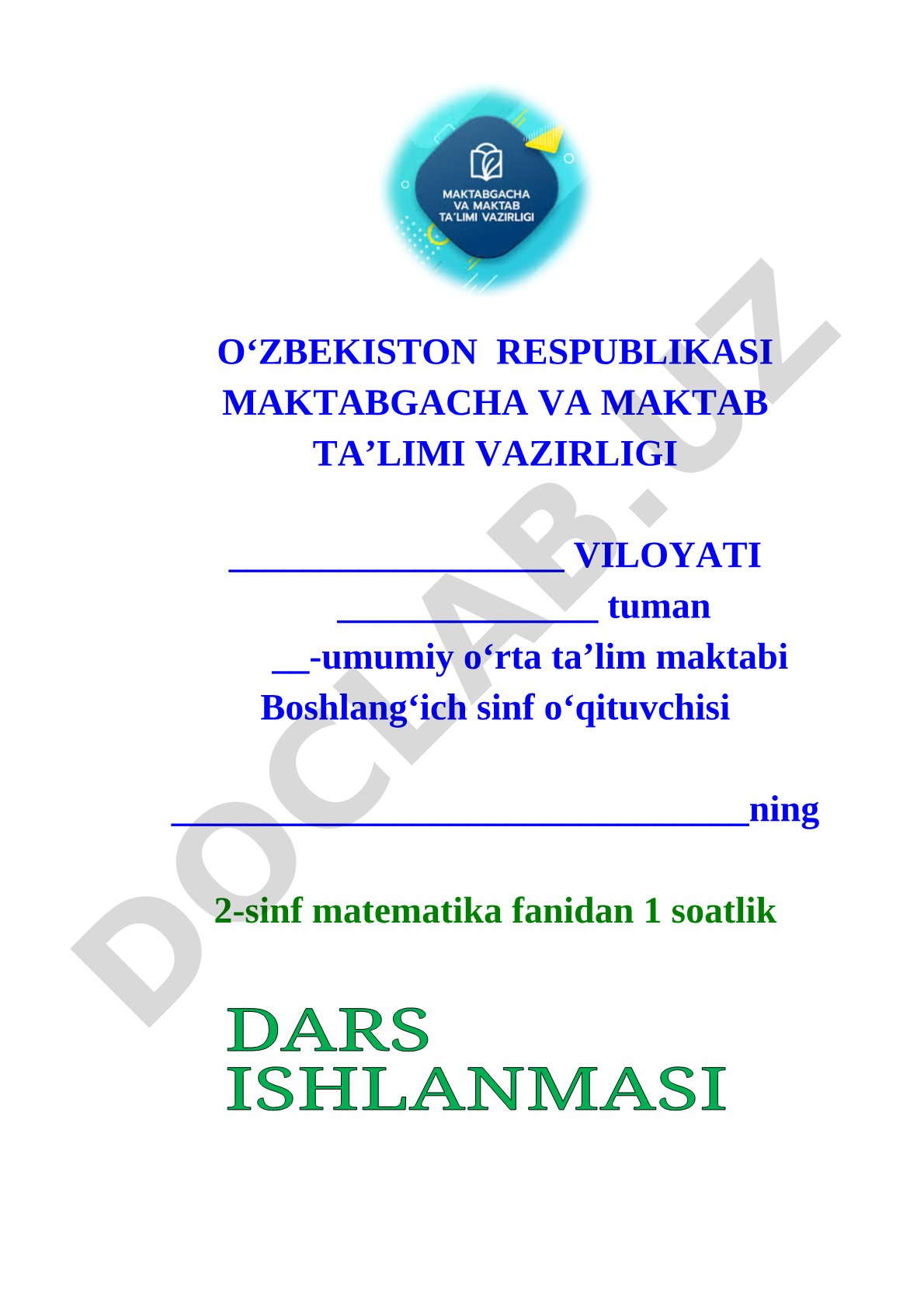 Matematika dars ishlanmasi