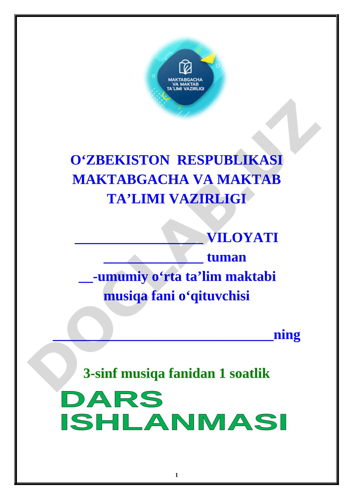 3-sinf musiqa fanidan dars ishlanmasi