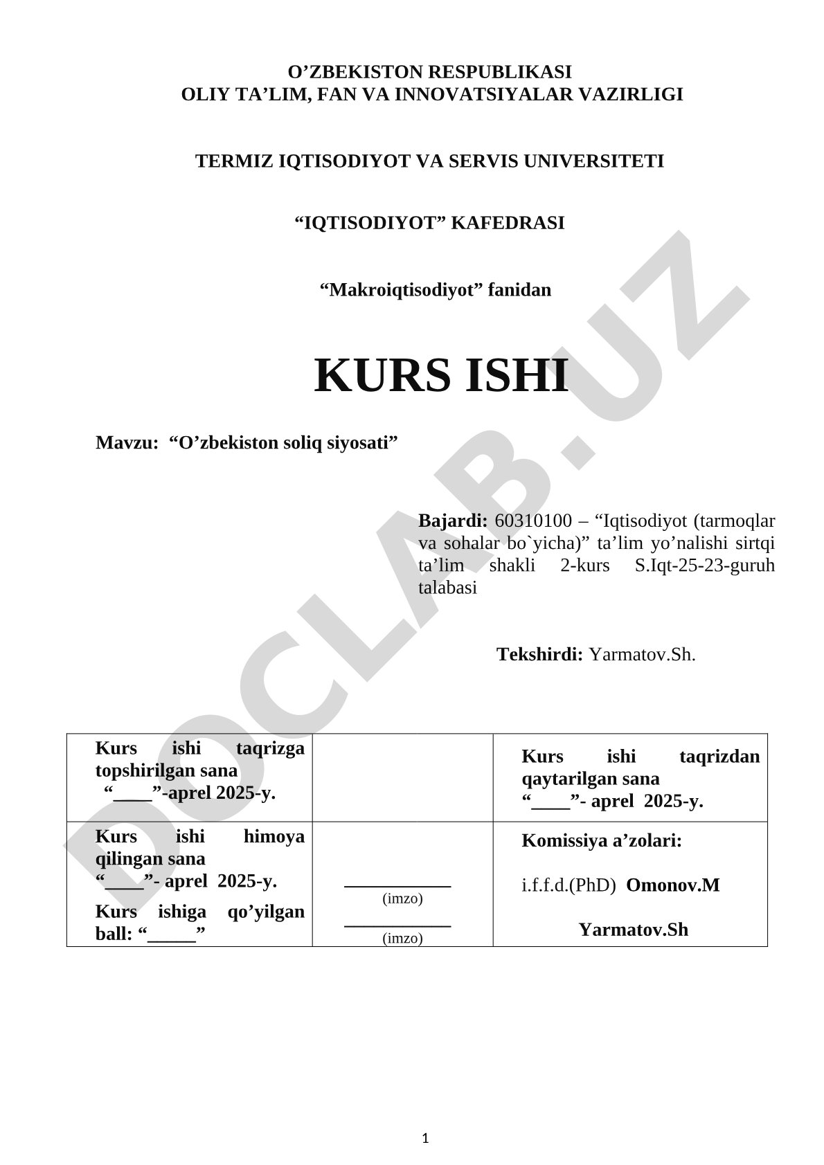 Makroiqtisodiyot kurs ishi