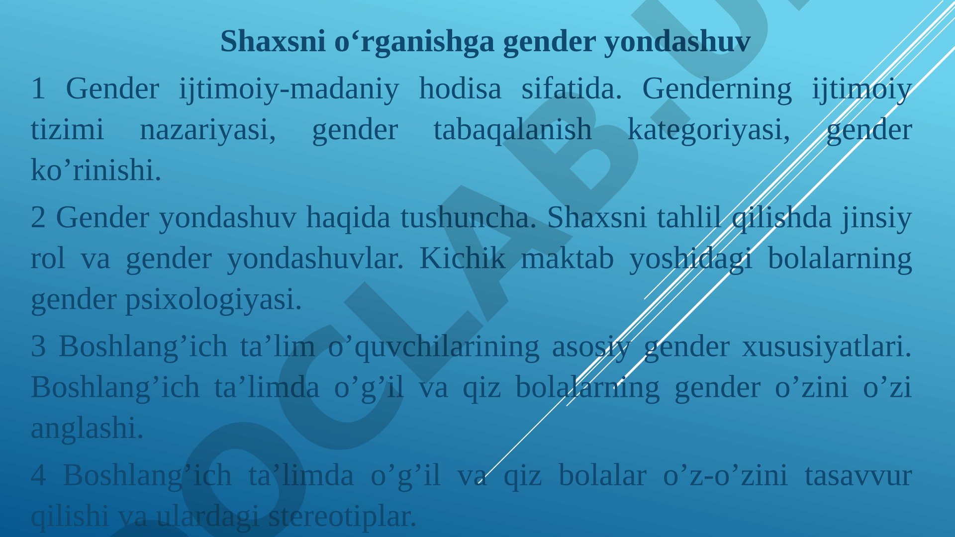 Shaxsni o‘rganishga gender yondashuv