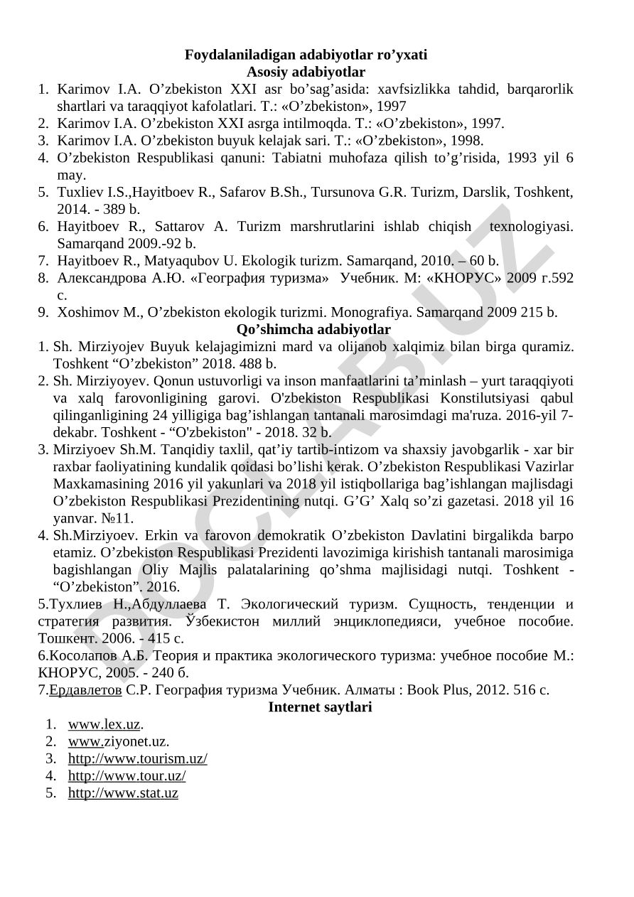 O'zbekistonda ekologik turizm va tabiatni muhofaza qilish