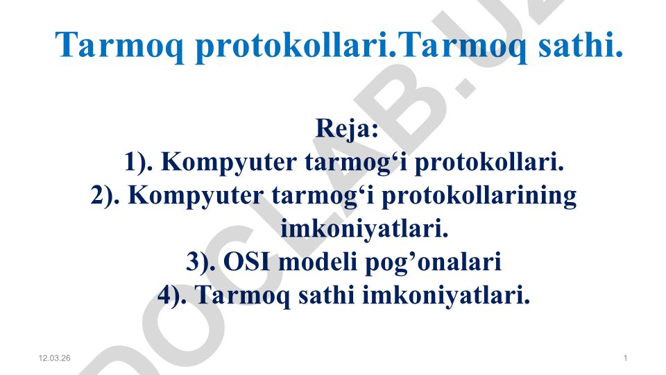 Tarmoq protokollari va OSI modeli tushunchalari