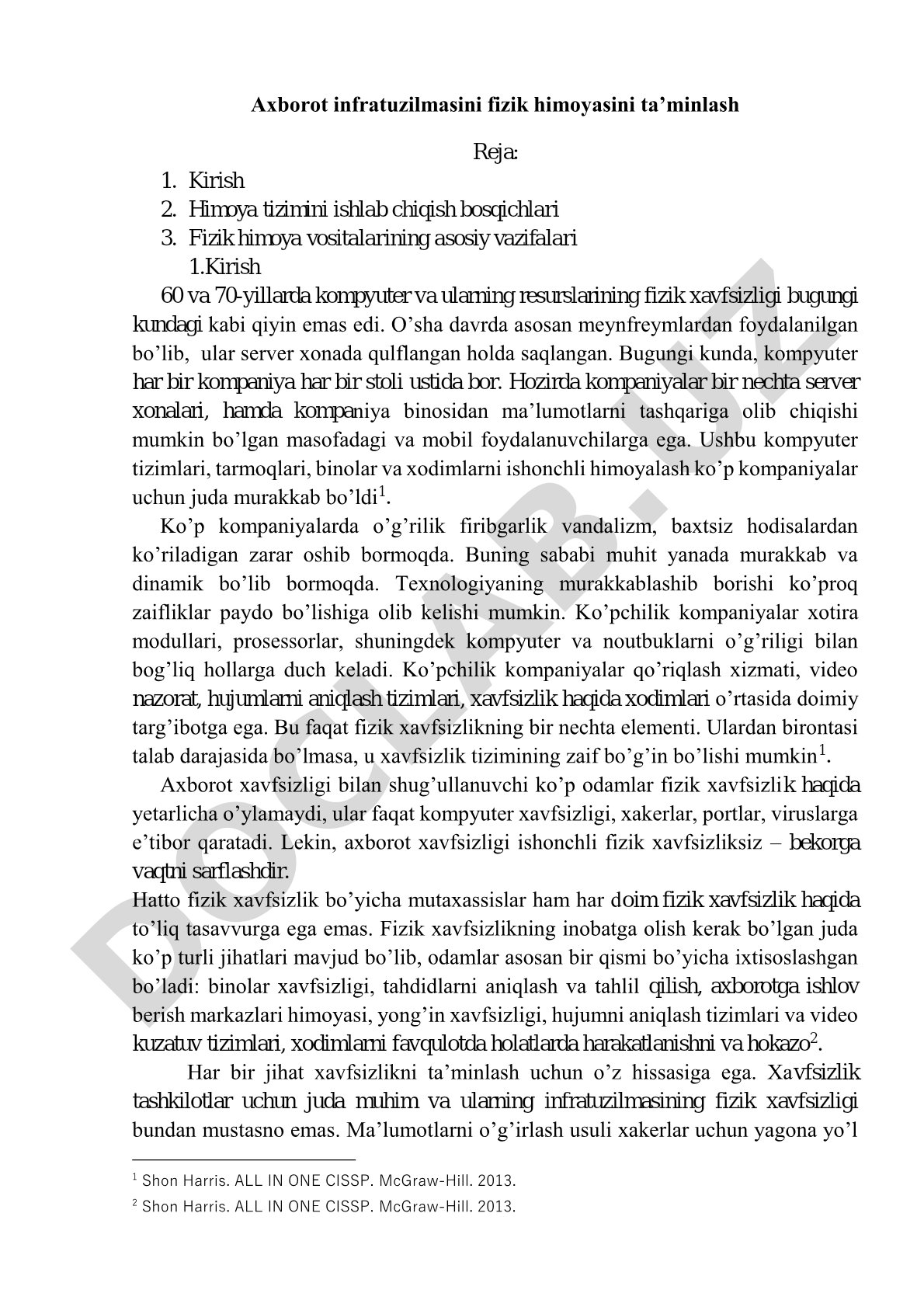 Fizik himoya rejasi PDF hujjati